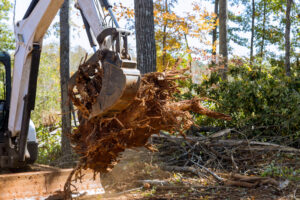 In course of landscaping land that has been cleared from roots for purpose housing development subdivision was cleared by tractor skid steers.